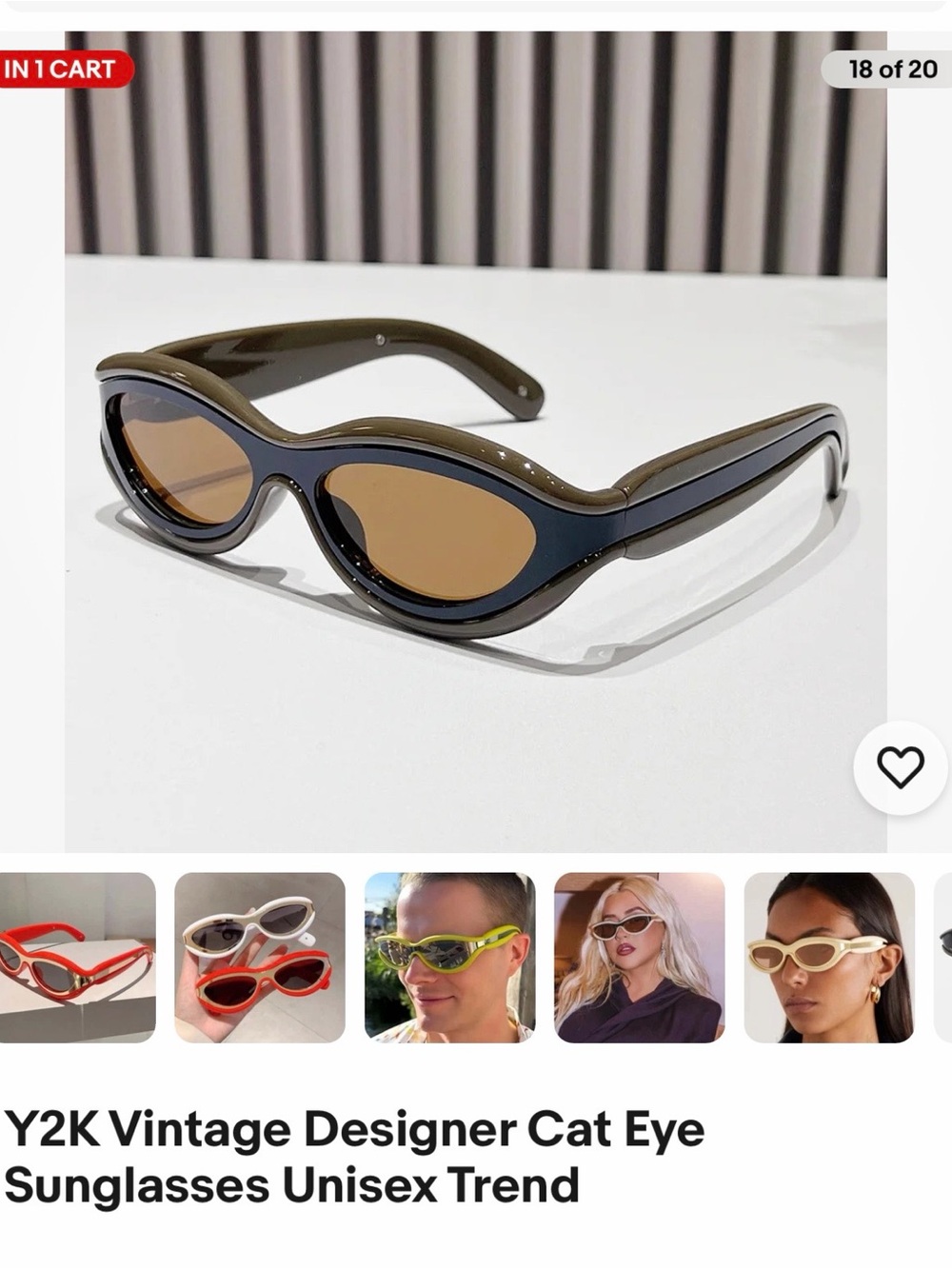 Y2K Cat Eye Sunglasses in Olive and Black